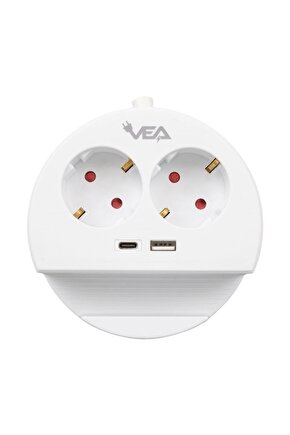 VE-G1102C 2li USB+ Type-C Girişli Anahtarlı Grup Priz