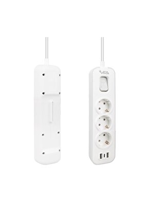 A Class 3 lü 2 USB + TYPE-C Destekli Anahtarlı 1.5 Metre Çocuk Korumalı Grup Priz Malezya Üretimi