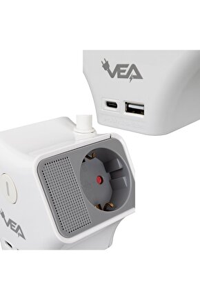 Art002 K01 Vea Ve-G903Yc 3Lü Usb+ Type-C Girişli Anahtarlı 1.5 Metre Grup Priz Bernami Yeni
