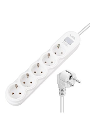 VA-21569 5Li Anahtarlı 1.5 Metre Akım Korumalı Priz Beyaz