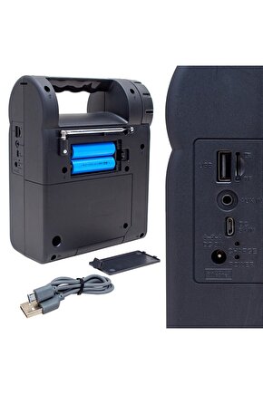 Pratik Taşınabilir Şarjlı Bluetooth Hoparlör SD + FM Radyo + USB Girişi Fenerli Işıldak KPF1-R31