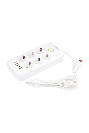 Çocuk Korumalı Beyaz 6 Lı 1.5 Metre Kablolu 4 USB + TYPE-C Çıkışlı Gurup Piriz AXE22-L53X
