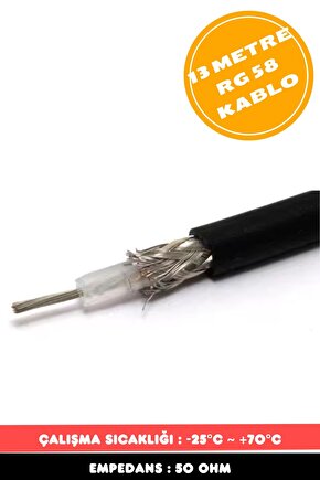 13 Metre RG 58 CU 50 Ohm Koaksiyel  Kablo - Anten Kablosu