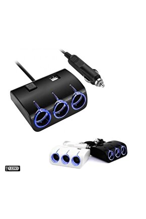 Çakmak Fişi Çoklayıcı Üçlü 2 Usbli 1224v
