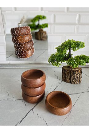 4 LÜ PAKET Kayın Ahşap Yuvarlak 4 Adet Kase Çerezlik 9 Cm Çap Koyu Renk