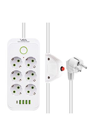 Beyaz Renkli Termal Çocuk Korumalı 4 USB 1 TYPE-C Giriş Priz AXE55-T9F