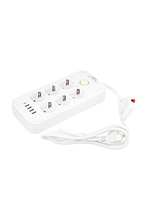 Şimşek Yıldırım Isı ve Çocuk Korumalı 6 Lı 1.5 Metre Kablolu 4 USB + TYPE-C Priz AXE9-5M