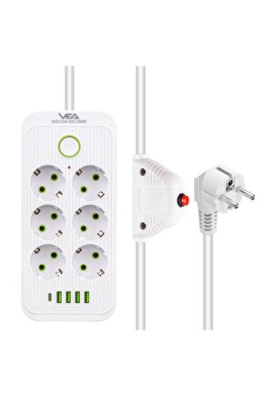 6 Topraklı Priz 4 USB + 1 TYPE-C Girişli Akım Korumalı 1.5 Metre Çocuk Koruma Gurup Priz