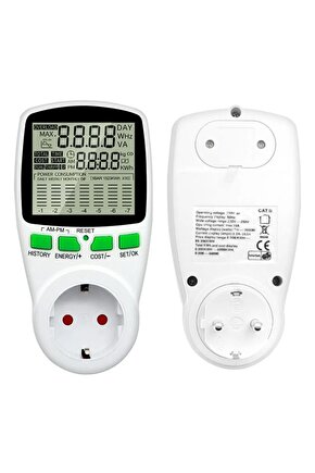 Zemheri Dijital Wattmetre Enerji Sarfiyat Ölçer Tüketim Ölçer Tekli Priz 220 Volt 16 Amper 3680 Watt