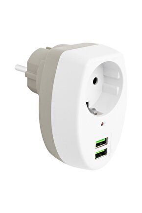 2 Usb Girişli Tekli Termal Priz (10A-2500W) PM-4911