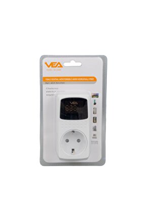 VE-22393 16A 3520W TEKLİ DİJİTAL GÖSTERGELİ AKIM KORUMALI PRİZ