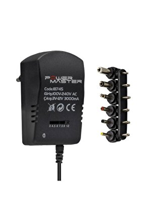 PM-18745 3-12 Volt 3 Amper Çok Uçlu Ayarlı Kademeli Adaptör