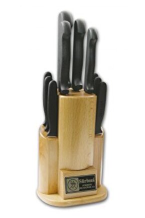 10 Parça Tezgah Üstü Mutfak Bıçak Seti Naturel Ağaç Renkli Standlı Kpf00561