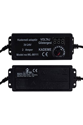 Ayarlı Kısa Devre Korumalı 3 - 24 Volt 2000 Mah Dijital Ekranlı Adaptör KPF871