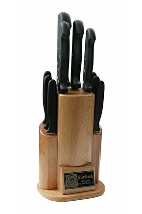 61504 Naturel Ahşap Standlı Mutfak Bıçak Seti 10 Lu