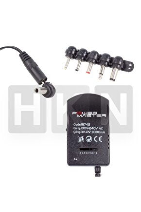 12v-3a- Pm-18745 3 Volt - 12 Volt 3 Amper Çok Uçlu Ayarlı Kademeli Adaptör