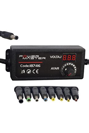 Powermaster 3 Volt - 12 Volt 5 Amper Çok Uçlu Ayarlı Kademeli Adaptör