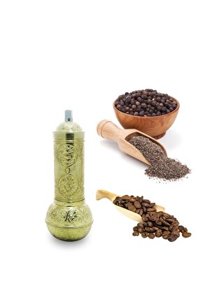 Tarihi - Zamak Uzun Tombul Kahve, Karabiber El Değirmeni 19 Cm - Sarı