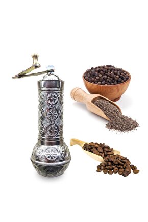 Tarihi - Zamak Uzun Tombul Kahve, Karabiber El Değirmeni 19 Cm - Beyaz