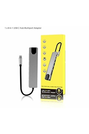 Macbook Uyumlu 8 In 1 4k Type C Usb 3.0 Hub Hdmı Rj45 Sd Tf Adaptörü