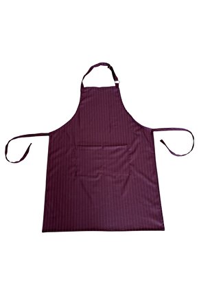 Mutfak Önlüğü Garson Aşçı Şef Servis Boydan Askılı Cepli Unisex Bordo Beyaz Çizgili