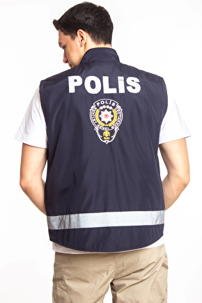 Lacivert Renkli Cift Tarafli Polis Emniyet Mensubu Reflektorlu Polis Gorev Yelek