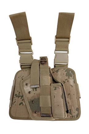 Sag El Jandarma Kamuflaj Renkli Cift Baglantili Airsoft Palaskaya Kemere Gecirmeli İmpertex Bacak Silah Kilifi