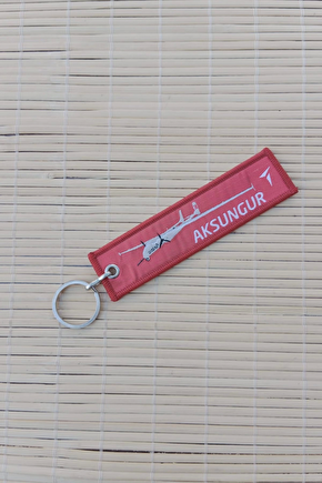 Aksungur Remove Before Flight Yazili Kirmizi Beyaz Nakis İslemeli Bez Anahtarlik