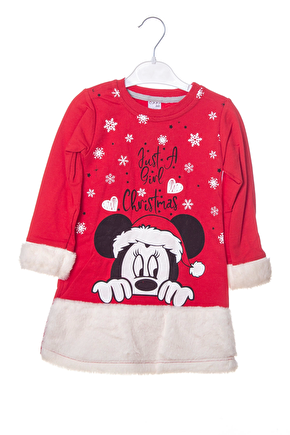 Kirmizi Renkli Just A Girl Christmas Baskili Nakisli Pamuklu Uzun Kollu Cocuk Sweatshirt