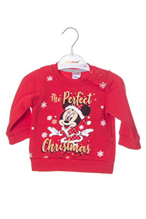 Kirmizi Renkli The Perfect Christmas Mickey Mouse Baskili Nakisli Pamuklu Uzun Kollu Cocuk Alt Ust Takim