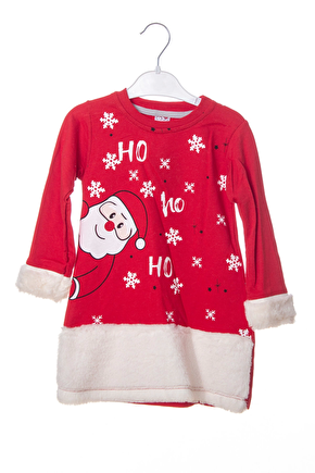 Kirmizi Renkli Noel Baba Baskili Nakisli Pamuklu Uzun Kollu Cocuk Sweatshirt