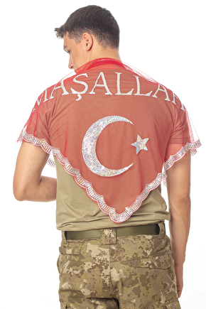 Kirmizi Beyaz Ayyildiz Masallah Yazılı Pul İslemeli Asker Ugurlama Sali