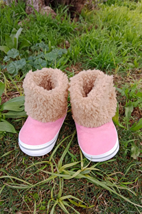 Pembe Renkli İci Pamuklu Cirtli Bantli Kapamali Organik Unisex Cocuk Bebek İlkadim Patik Panduf