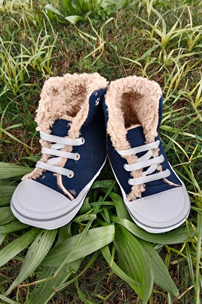 Lacivert Renkli Converse Model İci Polarli Organik Unisex Cocuk Bebek İlkadim Bagcikli Patik Sneaker Casual Ayakkabi