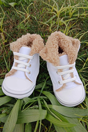 Beyaz Renkli Converse Model İci Polarli Organik Unisex Cocuk Bebek İlkadim Bagcikli Patik Sneaker Casual Ayakkabi