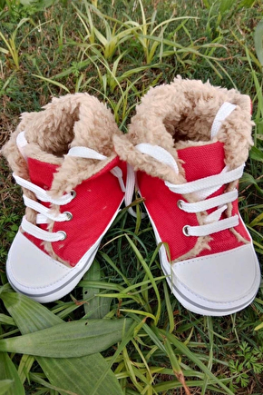 Kirmizi Renkli Converse Model İci Polarli Organik Unisex Cocuk Bebek İlkadim Bagcikli Patik Sneaker Casual Ayakkabi