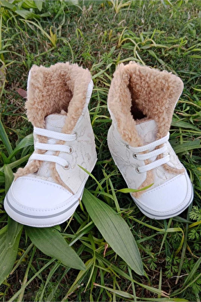 Krem Renkli Converse Model İci Polarli Organik Unisex Cocuk Bebek İlkadim Bagcikli Patik Sneaker Casual Ayakkabi