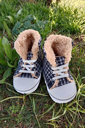 Siyah Renkli Converse Model İci Polarli Organik Unisex Cocuk Bebek İlkadim Bagcikli Patik Sneaker Casual Ayakkabi
