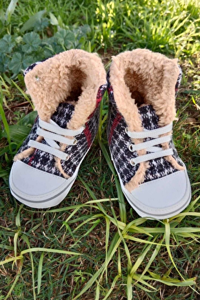 Siyah Kirmizi Renkli Converse Model İci Polarli Organik Unisex Cocuk Bebek İlkadim Bagcikli Patik Sneaker Casual Ayakkab