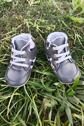 Fume Renkli İci Pamuklu Organik Cocuk Bebek İlkadim Bagcikli Patik Sneaker Casual Ayakkabi