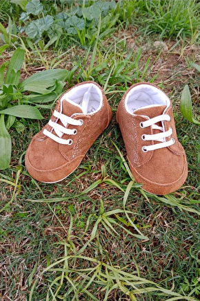 Kahve Renkli İci Pamuklu Organik Cocuk Bebek İlkadim Bagcikli Patik Sneaker Casual Ayakkabi