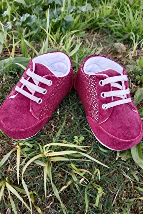 Bordo Renkli İci Pamuklu Organik Cocuk Bebek İlkadim Bagcikli Patik Sneaker Casual Ayakkabi