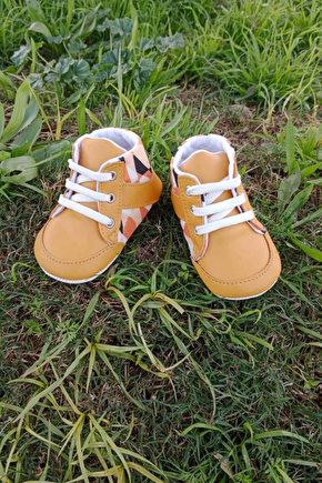 Hardal Renkli İci Pamuklu Organik Ortopedik Cocuk Bebek İlkadim Bagcikli Patik Kanvas Sneaker Casual Ayakkabi