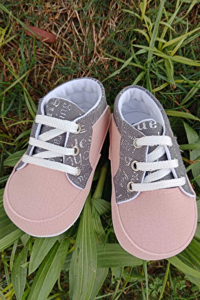 Somon Gri Renkli İci Pamuklu Organik Ortopedik Cocuk Bebek İlkadim Bagcikli Patik Kanvas Sneaker Casual Ayakkabi