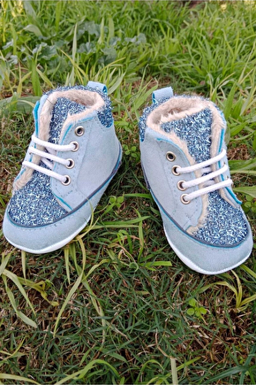 Mavi Renkli İci Polarli Organik Ortopedik Cocuk Bebek İlkadim Bagcikli Patik Kanvas Sneaker Casual Ayakkabi