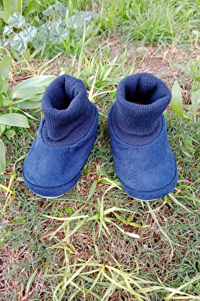 Lacivert Renkli İci Pamuklu Astarli Corapli Model Organik Ortopedik Cocuk Bebek İlkadim Patik Panduf Ayakkabi
