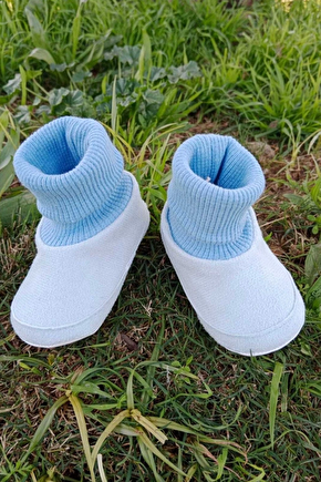 Bebe Mavisi Renkli İci Pamuklu Astarli Corapli Model Organik Ortopedik Cocuk Bebek İlkadim Patik Panduf Ayakkabi