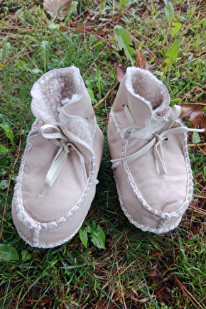 Bej Renkli Hakiki Kuzu Derisi Bagcikli İci Polarli Organik Ortopedik Cocuk Bebek İlkadim Bagcikli Patik Kanvas Sneaker C