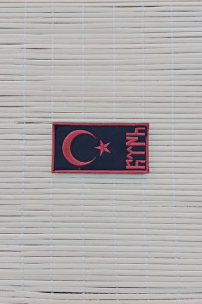 Siyah Zemin Kirmizi Nakis İslemeli Eski Turkce Turk Yazili Arma Patch Pec