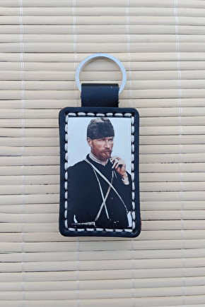 Ataturk Siluetli Ozel Uretim Ayyildiz Bayrakli Hakiki Deri Hediyelik Anahtarlik